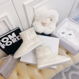 Ugg Winter Fashion Wool Diamond Boots For Women White