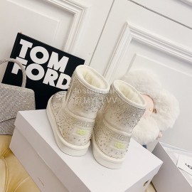 Ugg Winter Fashion Wool Diamond Boots For Women White