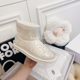 Ugg Winter Fashion Wool Diamond Boots For Women White