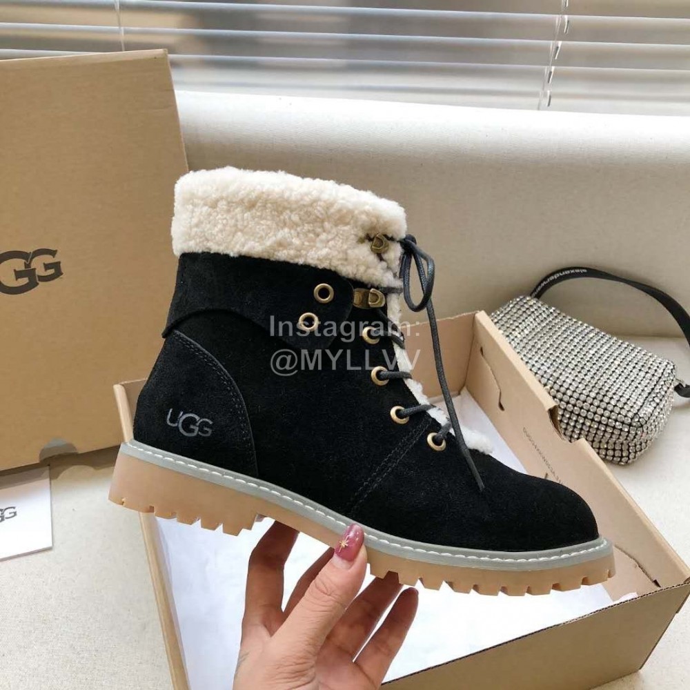Ugg Winter Warm Wool Lace Up Boots For Women Black
