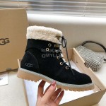 Ugg Winter Warm Wool Lace Up Boots For Women Black