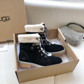 Ugg Winter Warm Wool Lace Up Boots For Women Black