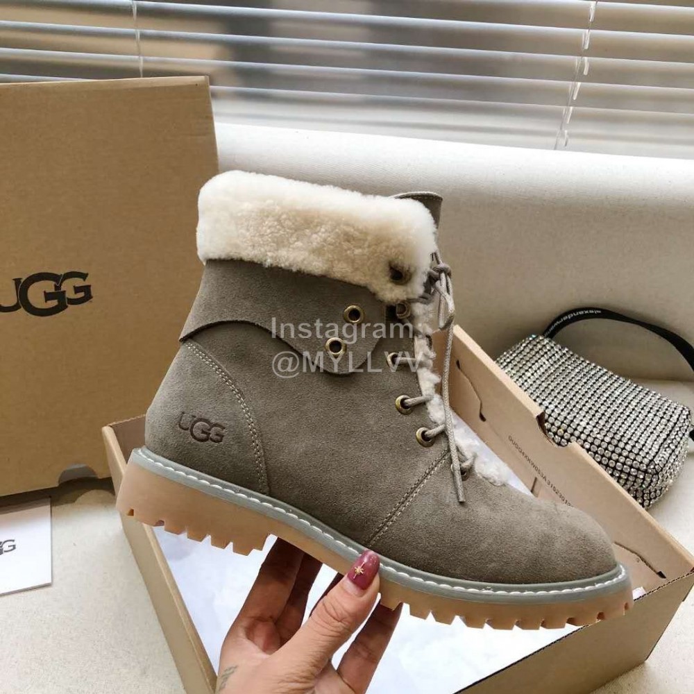 Ugg Winter Warm Wool Lace Up Boots For Women Gray