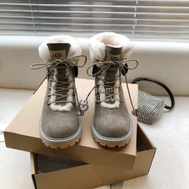 Ugg Winter Warm Wool Lace Up Boots For Women Gray