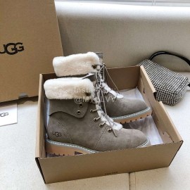 Ugg Winter Warm Wool Lace Up Boots For Women Gray