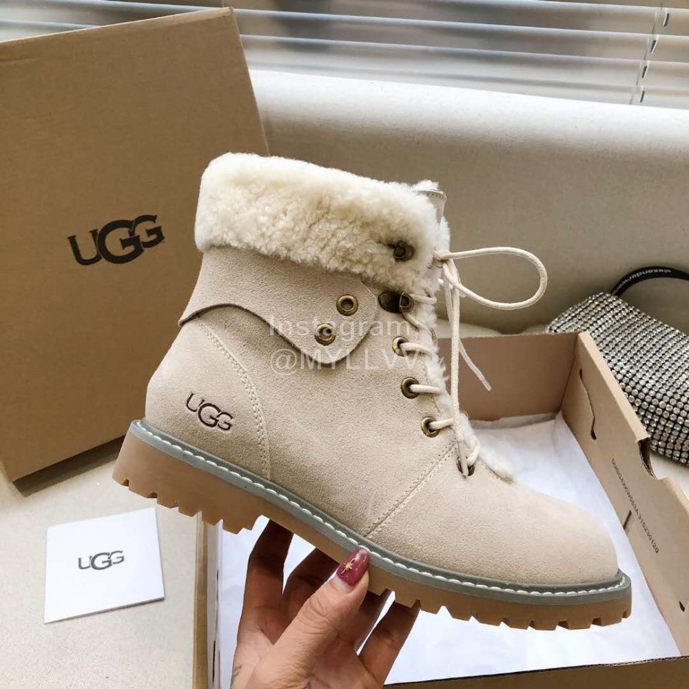 Ugg Winter Warm Wool Lace Up Boots For Women Sandy