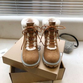 Ugg Winter Warm Wool Lace Up Boots For Women Brown