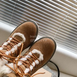 Ugg Winter Warm Wool Lace Up Boots For Women Brown