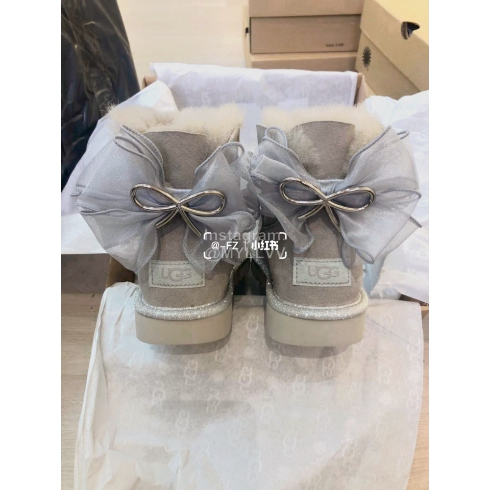 Ugg Winter Wool Mesh Bow Boots For Women Gray
