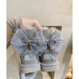 Ugg Winter Wool Mesh Bow Boots For Women Gray