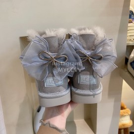 Ugg Winter Wool Mesh Bow Boots For Women Gray