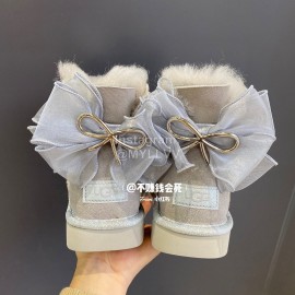 Ugg Winter Wool Mesh Bow Boots For Women Gray