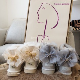 Ugg Winter Wool Mesh Bow Boots For Women Gray