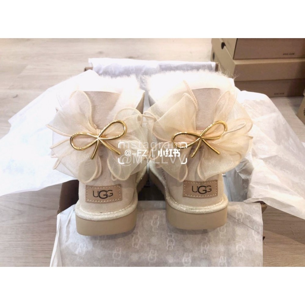 Ugg Winter Wool Mesh Bow Boots For Women Beige