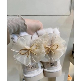 Ugg Winter Wool Mesh Bow Boots For Women Beige
