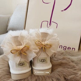 Ugg Winter Wool Mesh Bow Boots For Women Beige