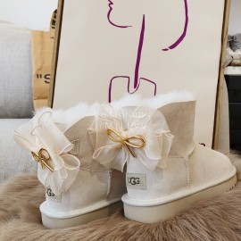 Ugg Winter Wool Mesh Bow Boots For Women Beige