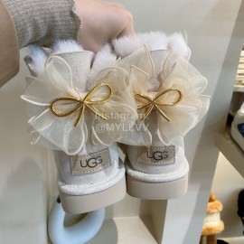 Ugg Winter Wool Mesh Bow Boots For Women Beige