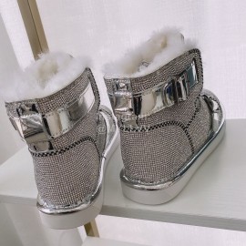 Ugg Winter Warm Wool Diamond Waterproof Boots For Women Silver