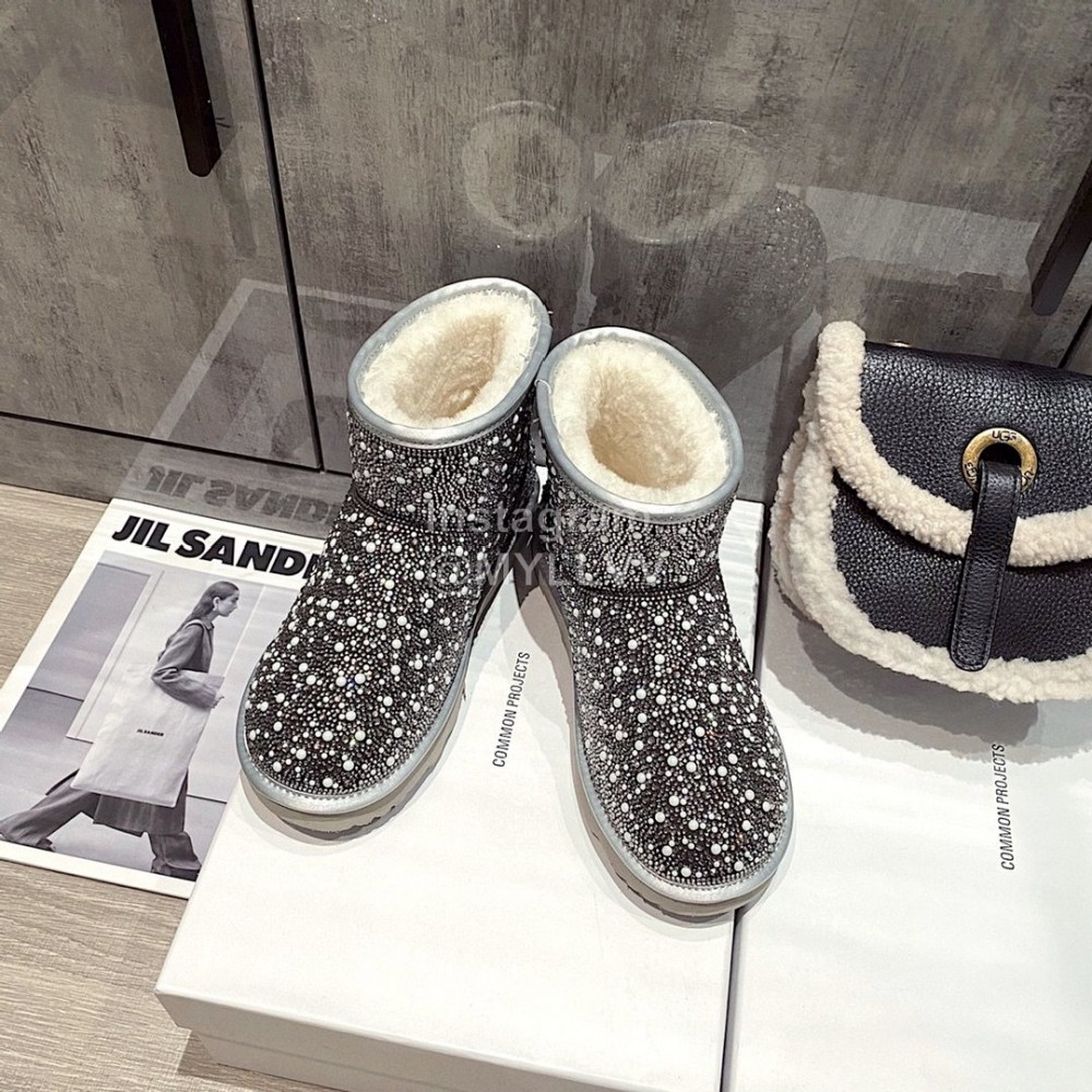 Ugg Winter Pearl Wool Warm Boots For Women Black