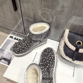 Ugg Winter Pearl Wool Warm Boots For Women Black