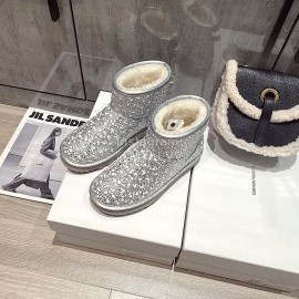 Ugg Winter Pearl Wool Warm Boots For Women Silver