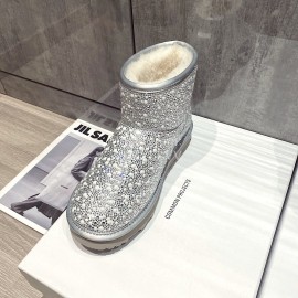 Ugg Winter Pearl Wool Warm Boots For Women Silver