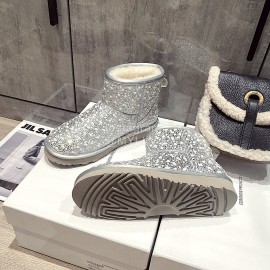 Ugg Winter Pearl Wool Warm Boots For Women Silver