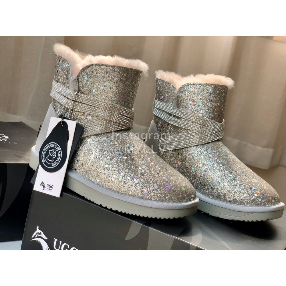 Ugg Winter Fashion Blingbling Wool Boots For Women Silver