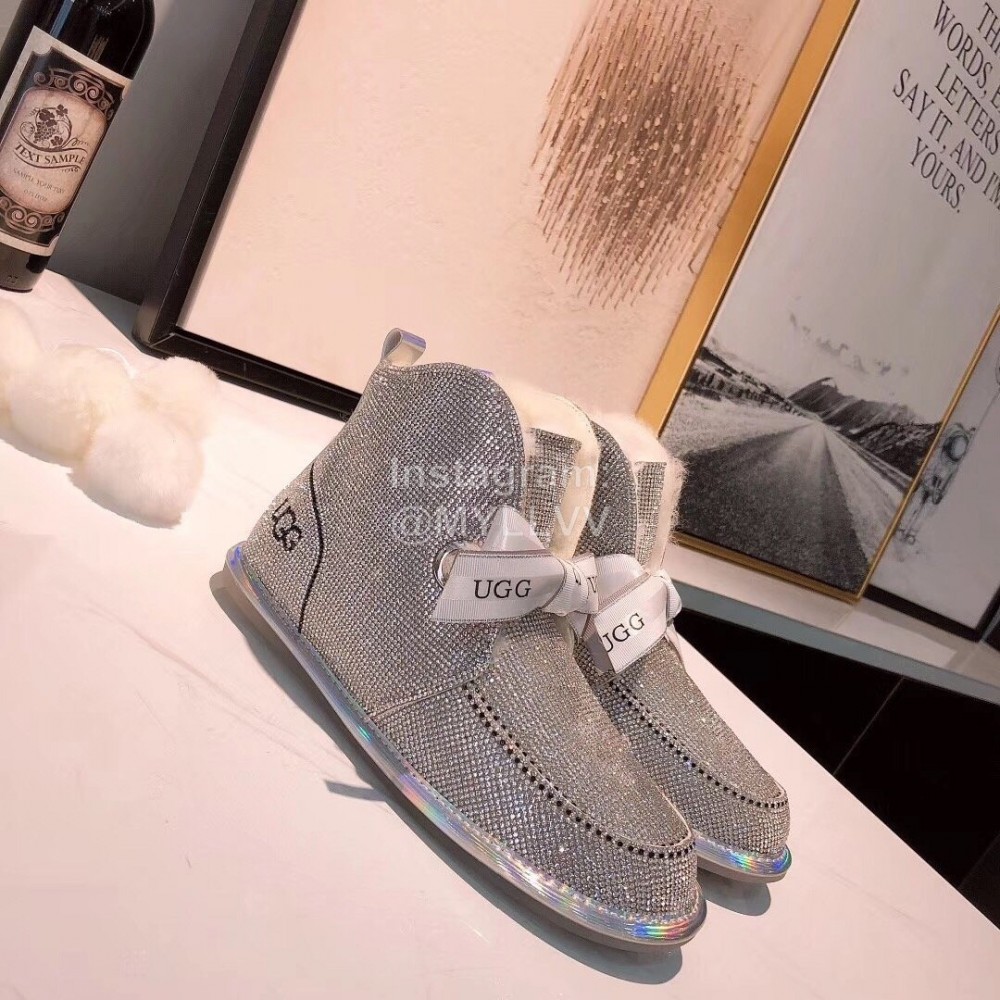 Ugg Winter Cute Bow Wool Boots For Women Silver