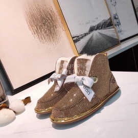 Ugg Winter Cute Bow Wool Boots For Women Gold