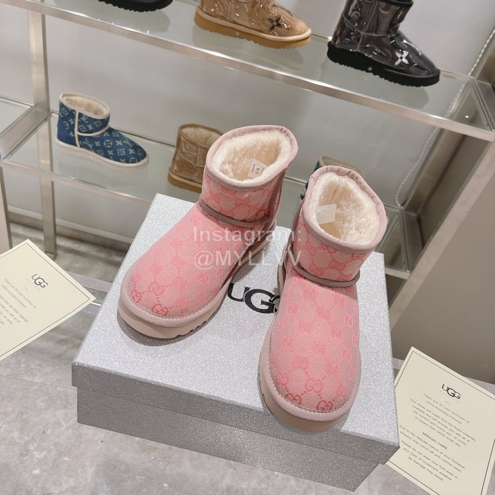 Ugg Co Branded Gucci Winter Short Boots For Women Pink