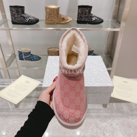 Ugg Co Branded Gucci Winter Short Boots For Women Pink