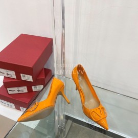 Valentino V Patent Leather Button Pointed High Heels Orange