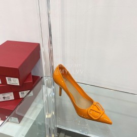 Valentino V Patent Leather Button Pointed High Heels Orange