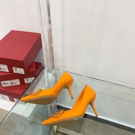 Valentino V Patent Leather Button Pointed High Heels Orange