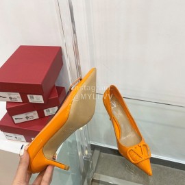Valentino V Patent Leather Button Pointed High Heels Orange