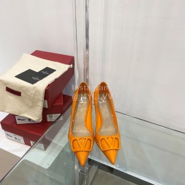 Valentino V Patent Leather Button Pointed High Heels Orange