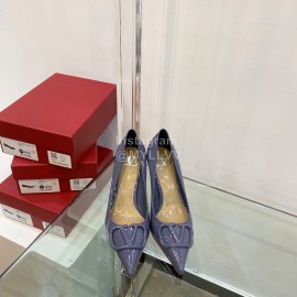 Valentino V Patent Leather Button Pointed High Heels Purple