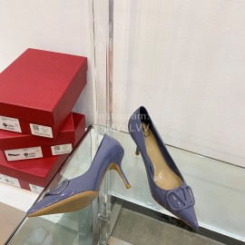 Valentino V Patent Leather Button Pointed High Heels Purple