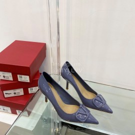 Valentino V Patent Leather Button Pointed High Heels Purple