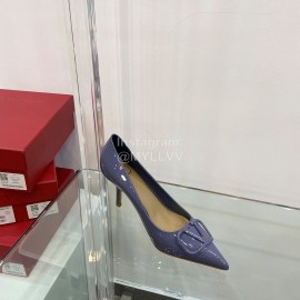 Valentino V Patent Leather Button Pointed High Heels Purple