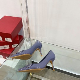 Valentino V Patent Leather Button Pointed High Heels Purple