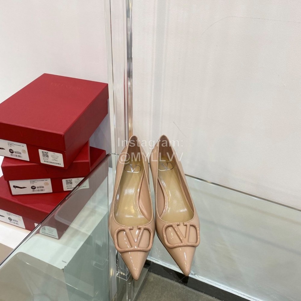 Valentino V Patent Leather Button Pointed Apricot High Heels 