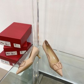 Valentino V Patent Leather Button Pointed Apricot High Heels 