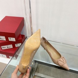 Valentino V Patent Leather Button Pointed Apricot High Heels 