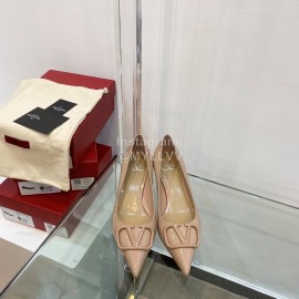 Valentino V Patent Leather Button Pointed Apricot High Heels 