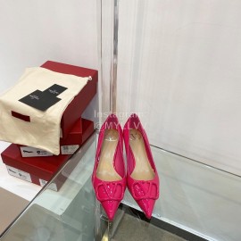 Valentino V Patent Leather Button Pointed Rose Red High Heels