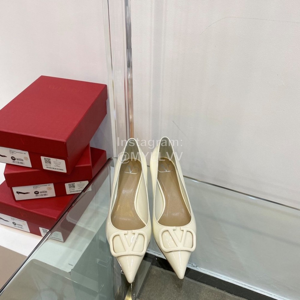 Valentino V Patent Leather Button Pointed White High Heels