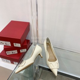 Valentino V Patent Leather Button Pointed White High Heels